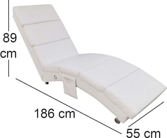 Poltrona-Sedia-a-Sdraio-Ecopelle-con-Tasca-Laterale-e-Imbottitura-Morbida-Bianco