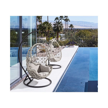 Poltrona a dondolo sospesa "Kelly" per giardino e veranda in corda con cuscino