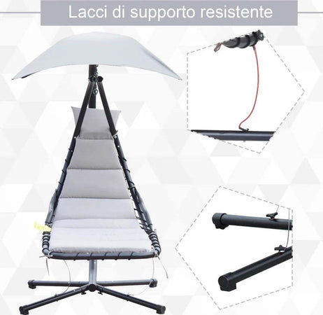Poltrona-Sospesa-da-Giardino-con-Tettuccio-Orientabile-a-Protezione-UV,-Sedia-a-Dondolo-Sospesa-Imbottito-per-Esterno,-Grigio-190x115x190-cm--84A-042GY