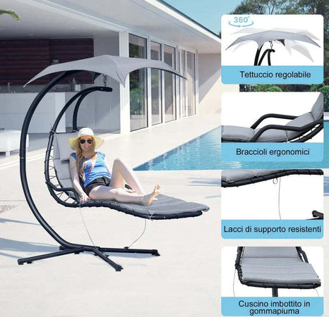 Poltrona-Sospesa-da-Giardino-con-Tettuccio-Orientabile-a-Protezione-UV,-Sedia-a-Dondolo-Sospesa-Imbottito-per-Esterno,-Grigio-190x115x190-cm--84A-042GY