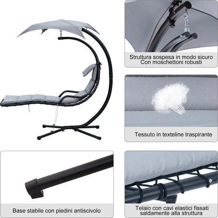 Poltrona-Sospesa-da-Giardino-con-Tettuccio-Orientabile-a-Protezione-UV,-Sedia-a-Dondolo-Sospesa-Imbottito-per-Esterno,-Grigio-190x115x190-cm--84A-042GY
