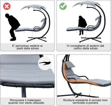 Poltrona-Sospesa-da-Giardino-con-Tettuccio-Orientabile-a-Protezione-UV,-Sedia-a-Dondolo-Sospesa-Imbottito-per-Esterno,-Grigio-190x115x190-cm--84A-042GY