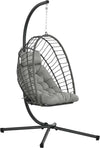 Poltrona-Sospesa-in-Rattan-PE-con-Cuscino,-Seduta-Pieghevole-e-Struttura-in-Acciaio,-Grigio-867-157V00CG