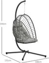 Poltrona-Sospesa-in-Rattan-PE-con-Cuscino,-Seduta-Pieghevole-e-Struttura-in-Acciaio,-Grigio-867-157V00CG