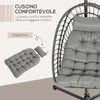 Poltrona-Sospesa-in-Rattan-PE-con-Cuscino,-Seduta-Pieghevole-e-Struttura-in-Acciaio,-Grigio-867-157V00CG