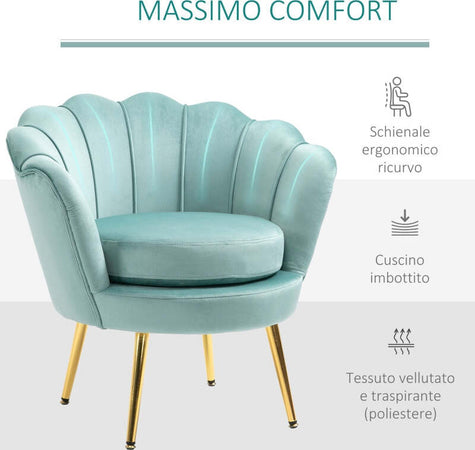 Poltrona-Vintage-di-Design-in-Velluto-Verde,-Poltroncina-da-Camera-con-Schienale-Alto-76x67x74cm-sedia-salotto-soggiorno-ufficio-studio-F839-012A