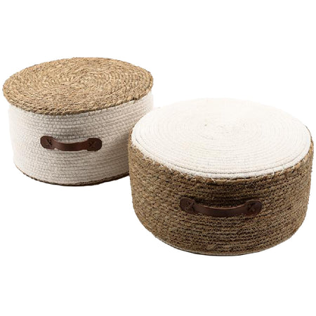 Poltroncina a corda intrecciata e manici in pelle in stile country decorazione per interno