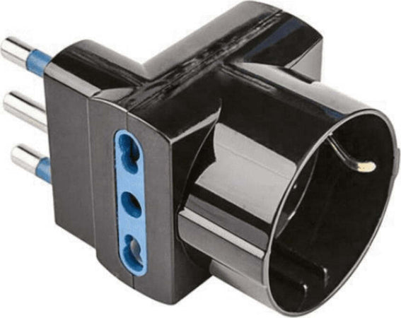 POLYPOOL-SECUR---ADATTATORE-PLURISTAND-SALVASPAZIO-SPINA-16A-2P+T-+-SCHUCO---COLORE-NERO