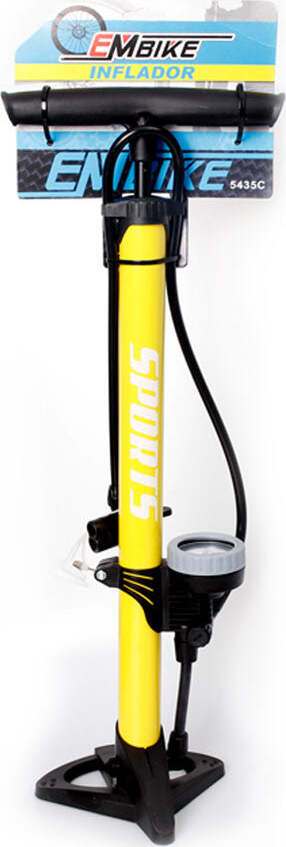 Pompa-Bici-Da-Pavimento-Con-Manometro-Giallo-Gonfiatore-Per-Pneumatici-Biciclette-160-Psi-e-Valvola-Presta-e-Schrader-Carall