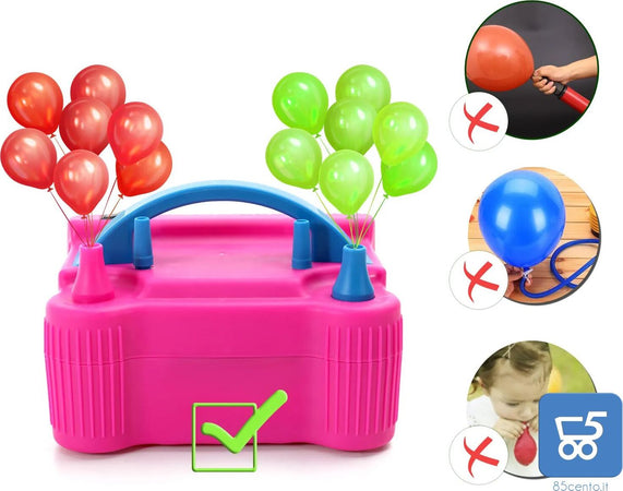 Pompa gonfiatore d'aria palloncini elettrica portatile 600 W doppio ugello spina italiana