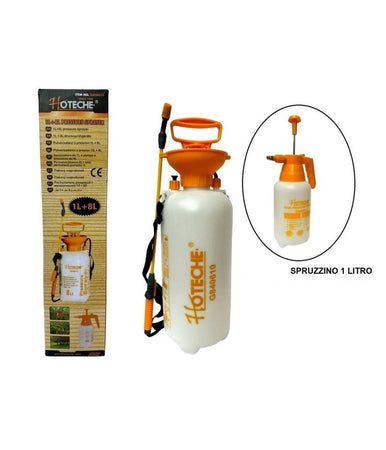 Pompa Irroratrice A Pressione 8 Litri + Spruzzino Vaporizzatore Manuale 1 Litro