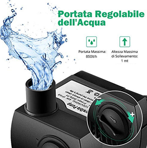 Pompa Per Acqua Da Acquario Per Pesci 850 L/h Ad Immersione 12w 220v Regolabile Prodotti per animali domestici/Rettili e anfibi/Filtri e pompe Trade Shop italia - Napoli, Commerciovirtuoso.it