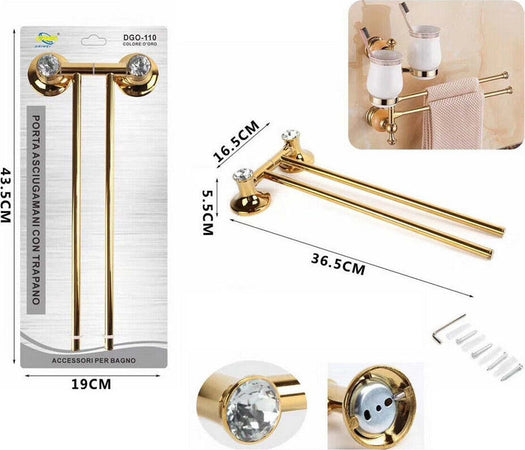 Porta Asciugamani 2 Aste Supporto Per Bagno Da Muro Casa Dorato Oro Dgo-110 Casa, arredamento e bricolage > Accessori Bagno > Set da Bagno Trade Shop italia - Napoli, Commerciovirtuoso.it
