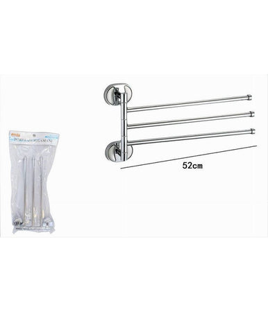 Porta Asciugamani 3 Bracci Fissaggio A Parete Bagno Acciaio Cromato Oval 52003