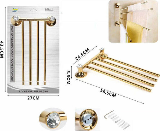 Porta Asciugamani 4 Aste Supporto Per Bagno Da Muro Casa Dorato Oro Dgo-112 Casa, arredamento e bricolage > Accessori Bagno > Set da Bagno Trade Shop italia - Napoli, Commerciovirtuoso.it
