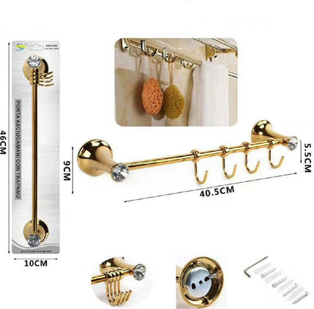 Porta Asciugamani 4 Ganci Supporto Arredo Bagno Casa Cucina Dorato Oro Dgo-098 Casa e cucina/Bagno/Mobili da bagno/Portasciugamani/Portasciugamani da parete Trade Shop italia - Napoli, Commerciovirtuoso.it