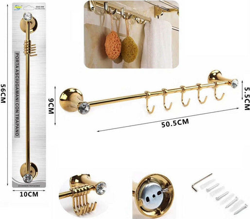 Porta Asciugamani 5 Ganci Supporto Arredo Bagno Casa Cucina Dorato Oro Dgo-099 Casa e cucina/Bagno/Mobili da bagno/Portasciugamani/Portasciugamani da parete Trade Shop italia - Napoli, Commerciovirtuoso.it