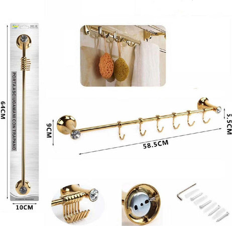Porta Asciugamani 6 Ganci Supporto Arredo Bagno Casa Cucina Dorato Oro Dgo-100 Casa, arredamento e bricolage > Accessori Bagno > Set da Bagno Trade Shop italia - Napoli, Commerciovirtuoso.it