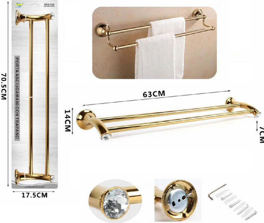 Porta Asciugamani A 2 Aste Supporto Asta Bagno Da Muro Casa Dorato Oro Dgo-096 Casa, arredamento e bricolage > Accessori Bagno > Set da Bagno Trade Shop italia - Napoli, Commerciovirtuoso.it