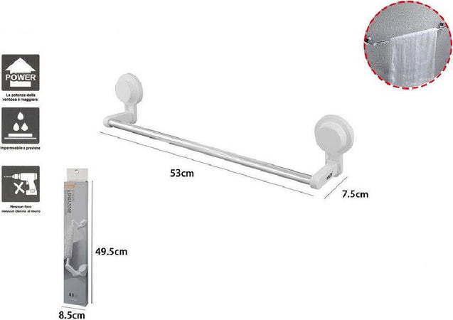 Porta Asciugamani Bagno A Parete Con Ventosa Appendi Asciugamano 53x7.5cm 59551 Casa e cucina/Bagno/Mobili da bagno/Portasciugamani/Portasciugamani da parete Trade Shop italia - Napoli, Commerciovirtuoso.it