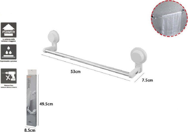 Porta-Asciugamani-Bagno-A-Parete-Con-Ventosa-Appendi-Asciugamano-53x7.5cm-59551