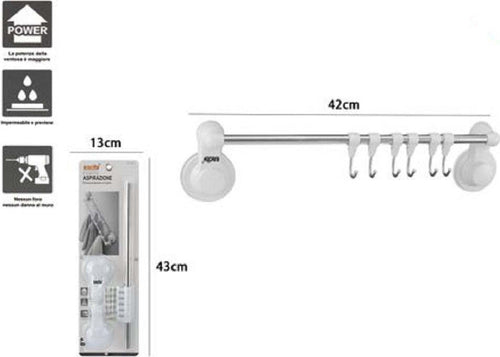 Porta Asciugamani Con 6 Ganci Appendini Fissaggio Parete Ventosa Bagno 42cm 59550 Casa, arredamento e bricolage > Accessori Bagno > Set da Bagno Trade Shop italia - Napoli, Commerciovirtuoso.it