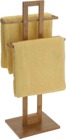 Porta-Asciugamani-Da-Terra-In-Legno-Bambu-2-Braccia-Piantana-Bagno-Asciugamano