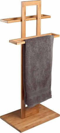 Porta-Asciugamani-Da-Terra-In-Legno-Bambu-2-Braccia-Piantana-Bagno-Asciugamano