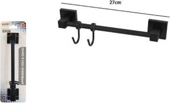 Porta-Asciugamani-Maniglia-Con-2-Ganci-Moderno-Fissaggio-A-Parete-Bagno-Nero-79992