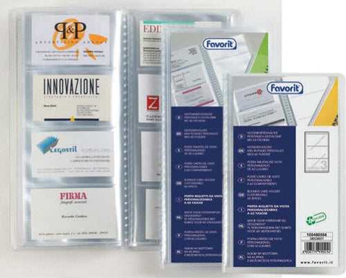 Porta biglietti da visita personalizzabile - 20 buste da 4 tasche - 12 7x27 cm - Favorit Cancelleria e prodotti per ufficio/Archivio ufficio e accessori per scrivania/Accessori da scrivania e archiviazione/Porta biglietti da visita Eurocartuccia - Pavullo, Commerciovirtuoso.it
