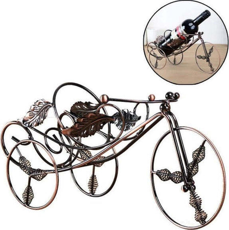 Porta-Bottiglia-Portabottiglia-Vino-Spumante-Triciclo-Ferro-Battuto-Bronzato
