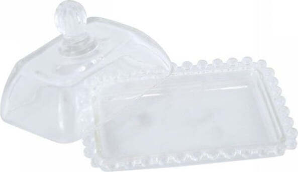 Porta-Burro-Rettangolare-In-Vetro-Trasparente-Burriera-Bomboniera-Cm-14.5x11