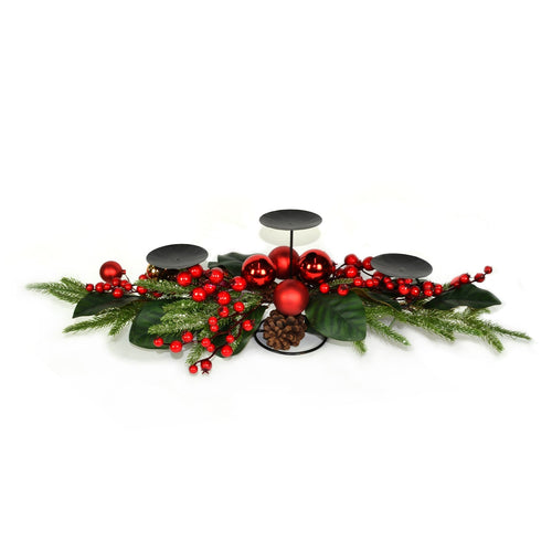 Porta candele con bacche Rosse centri tavola natalizio 80 cm
