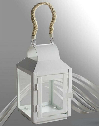 Porta Candela Lumino Lanterna In Vetro Metallo Bianco Con Manico In Corda 42263 Casa, arredamento e bricolage > Decorazione della casa Trade Shop italia - Napoli, Commerciovirtuoso.it