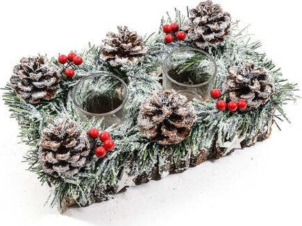 Porta-candela-Mercury-56111-NATALE-2F-con-Pigne-e-Bacche-Innevate