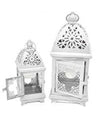 Porta Candela Natalizia Set 2 Pezzi Tealight Forma Lampada Bianco 34cm E 23cm