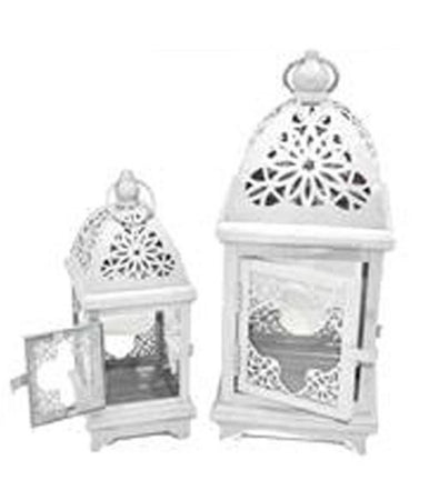 Porta Candela Natalizia Set 2 Pezzi Tealight Forma Lampada Bianco 34cm E 23cm