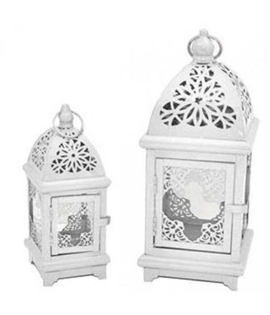 Porta Candela Natalizia Set 2 Pezzi Tealight Forma Lampada Bianco 34cm E 23cm