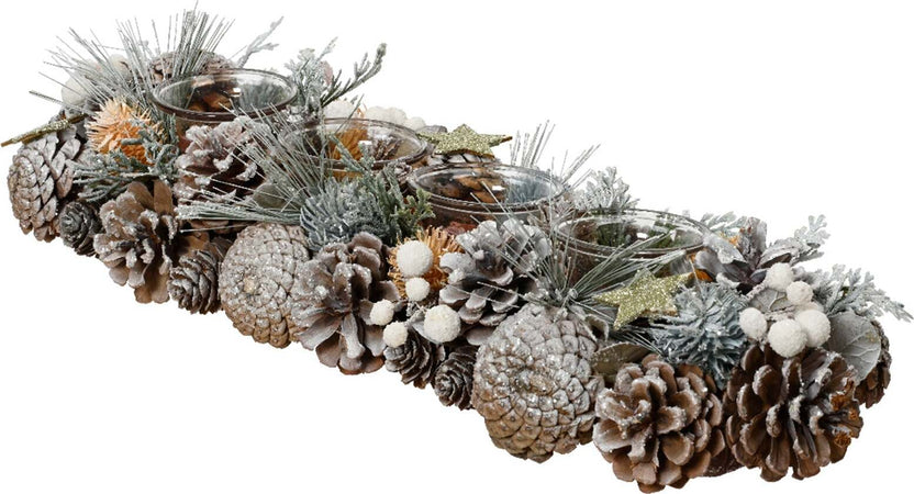 Porta Candela Rettangolare 4 posti per interno con pigne decorazione Natalizia Casa e cucina/Decorazioni per interni/Candele e portacandele/Candele/Candele a colonna MagiediNatale.it - Altamura, Commerciovirtuoso.it