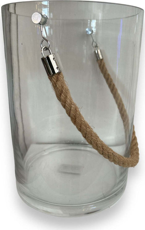 Porta candela trasparente con manico in Juta da Ø 20 x h 28 cm Casa e cucina/Decorazioni per interni/Candele e portacandele/Candele/Candele a colonna MagiediNatale.it - Altamura, Commerciovirtuoso.it