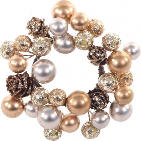 Porta candele con pigne e palline Ø 9 cm centrotavola dorato decorazione natalizia Casa e cucina/Decorazioni per interni/Candele e portacandele/Candele/Candele a colonna MagiediNatale.it - Altamura, Commerciovirtuoso.it