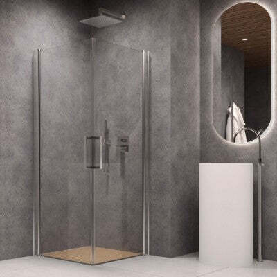 Porta-Doccia-Battente-Briar-Cromo-Regolabile-Cristallo-Temperato-6-mm