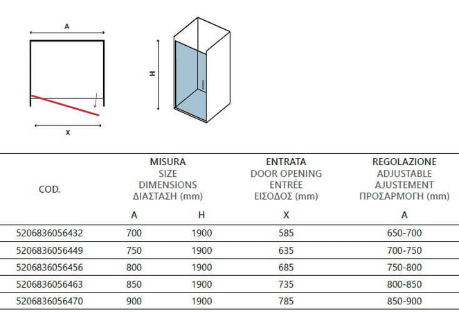 Porta Doccia Battente Trasparente H200 6mm