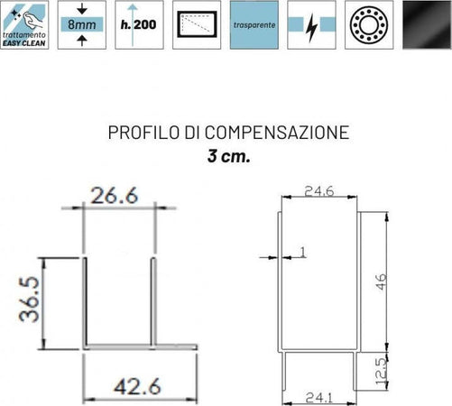 Porta-Doccia-Battente-vetro-Trasparente-Anticalcare-8mm-H195-Like