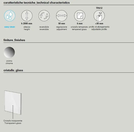 Porta Doccia Saloon 6mm Anticalcare H200 Trasparente