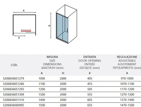 Porta Doccia Scorrevole 6mm Anticalcare H200