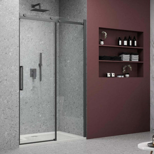 Porta-Doccia-Scorrevole-Trasparente-Anticalcare-8mm-profili-neri-H200-Black