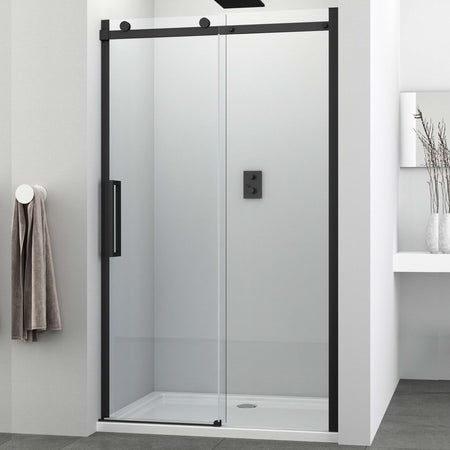 Porta-Doccia-Scorrevole-Trasparente-Anticalcare-8mm-profili-neri-H200-Black