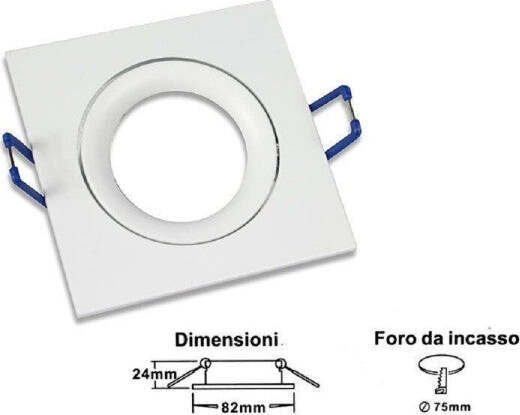Porta Faretto Ad Incasso Quadrato Faretto Orientabile Con Molle Foro 75 Mm P20 Illuminazione/Illuminazione per interni/Luci da incasso Trade Shop italia - Napoli, Commerciovirtuoso.it