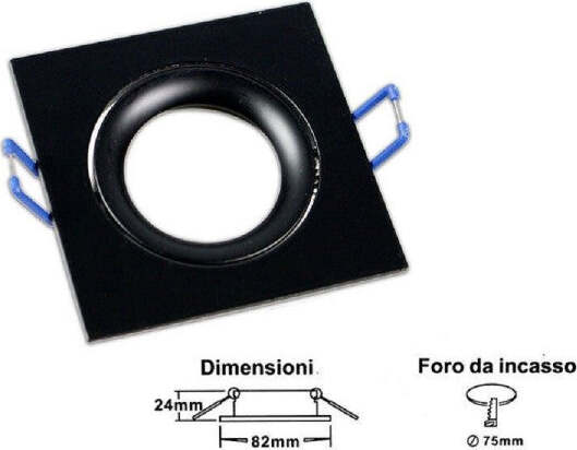 Porta-Faretto-Ad-Incasso-Quadrato-Faretto-Orientabile-Con-Molle-Foro-75-Mm-P20